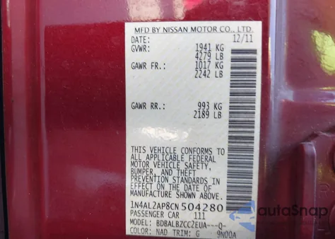 2012 Nissan Altima 2.5 S z USA, uszkodzony, nr VIN 1N4AL2AP8CN504280